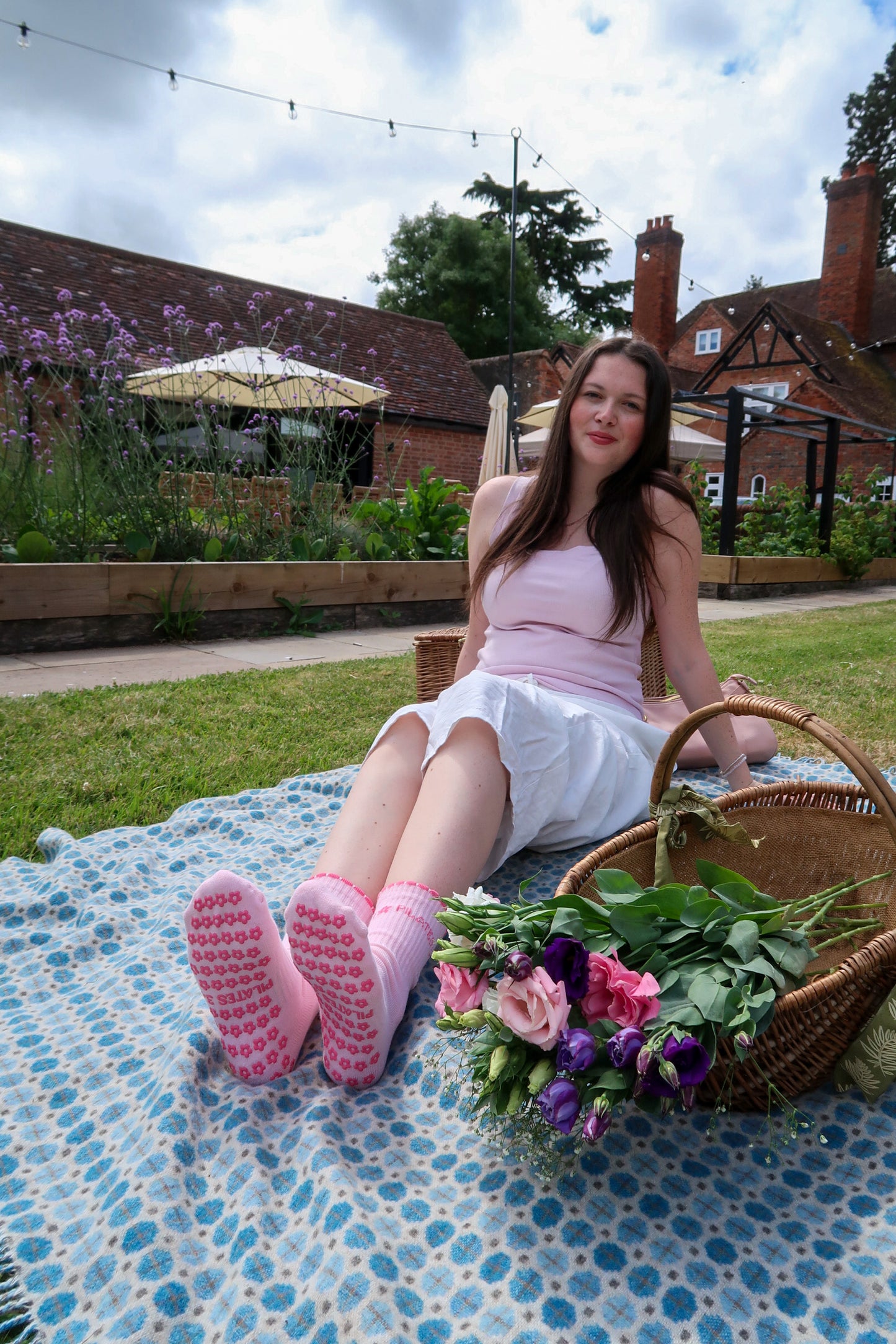 Dahlia Pink Grip Socks